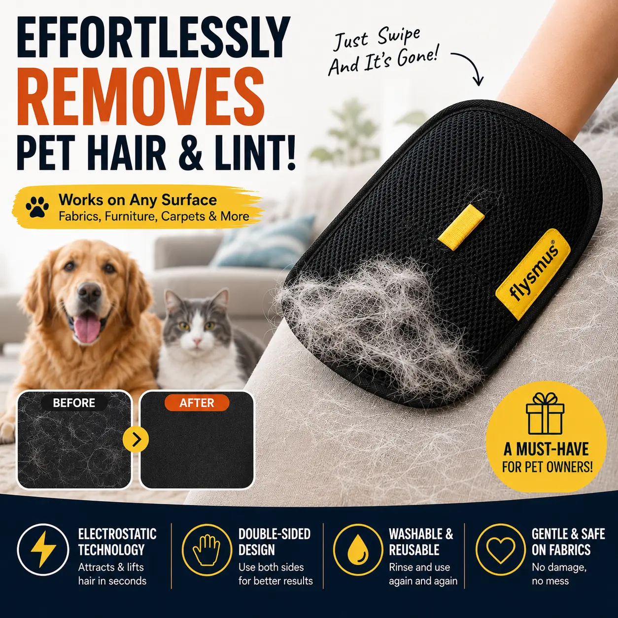 Pet Hair Remover Electrostatic Gloves