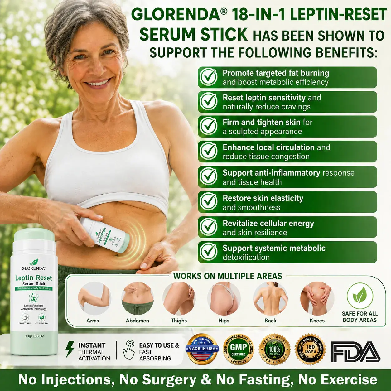 GLORENDA 18-in-1 Leptin-Reset Serum Stick Targeted Metabolic Reset & Body Contouring Balm · Painless & Non-Invasive - Image 7