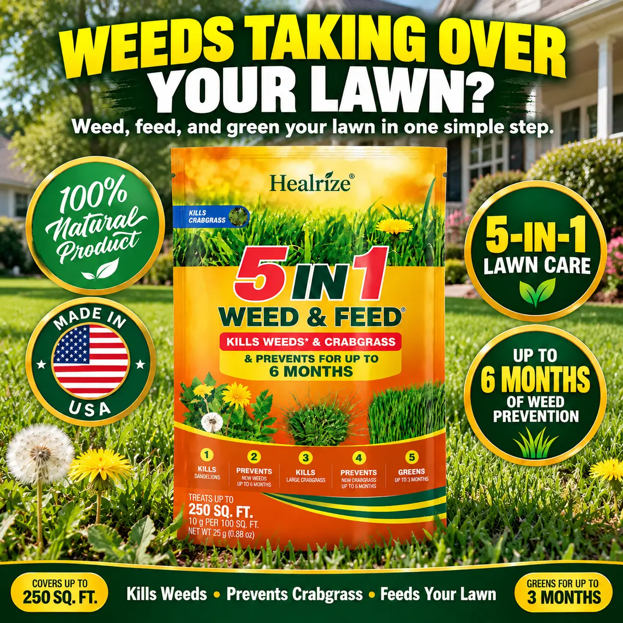 5-in-1 Weed & Feed | Fast-Acting Dual-Action Granules for Stubborn Lawn Weeds & a Greener-Looking Lawn